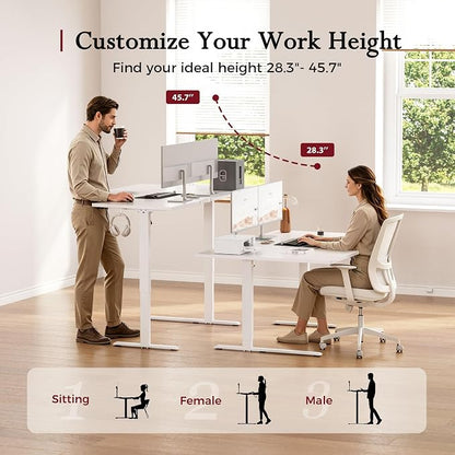 Klicelor L Shaped Standing Desk, 55 Inch Electric Height Adjustable Desk with Memory Preset, Reversible Sit Stand Up Computer Workstation for Home Office, Splice Board, White