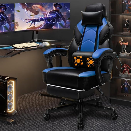 Shintenchi Gaming Chair,Video Game Chair with footrest and Massage Lumbar Support,Height Adjustable Game Chair with 360°Swivel Seat Ergonomic Computer Chair with Headrest for Office or Gaming(Blue)