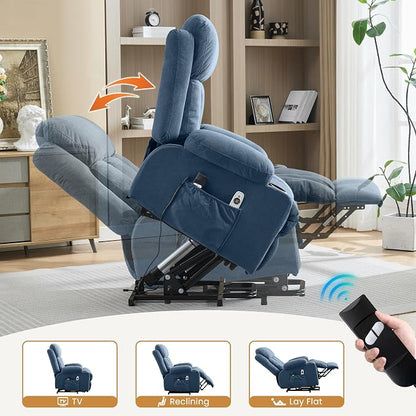 MAHOMICO Power Lift Recliner Chair for Elderly with Vibration Massage and Lumbar Heating Oversized Single Sofa with Cup Holder and USB Charge Port for Living Room