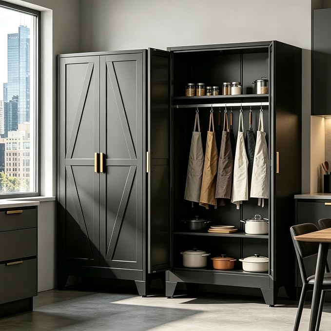 71" H Black Closet,Armoire Wardrobe Closet,Metal Wardrobe Closet with Doors and Shelves,Large Wardrobe Closet for Bedroom