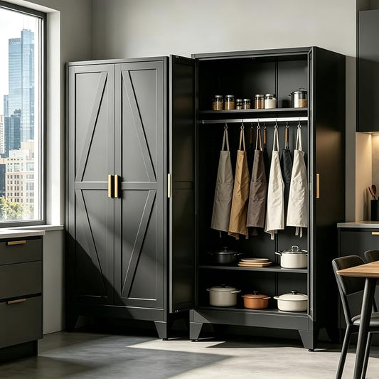 71" H Black Closet,Armoire Wardrobe Closet,Metal Wardrobe Closet with Doors and Shelves,Large Wardrobe Closet for Bedroom