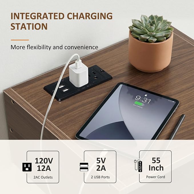 Afuly Floating Nightstand with Charging Station Wall Mounted Night Stand with Drawer Walnut Bed Side Table Wood Bedside Table Shelf Narrow Hanging Modern End Table Nightstands for Bedroom Decor