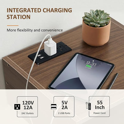 Afuly Floating Nightstand with Charging Station Wall Mounted Night Stand with Drawer Walnut Bed Side Table Wood Bedside Table Shelf Narrow Hanging Modern End Table Nightstands for Bedroom Decor