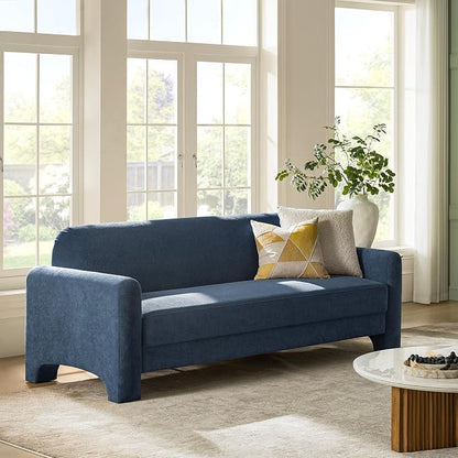 HULALA HOME 84" Modern Curved Sofa, 3 Seater Sofa for Living Room, Slate-Blue