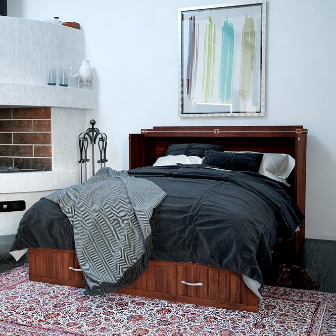 AFI, Southampton Murphy Bed Chest Queen with 6" Mattress, Storage Drawer & Built-in USB Charger, Walnut