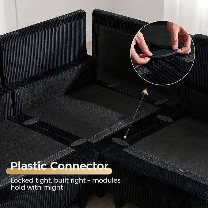 KKL Modular Sectional Sofa Bed - Sofa Couch with Storage Ottoman, Convertible L/U-Shaped Sleeper Couch for Living Room, Modern Reversible Design, Black
