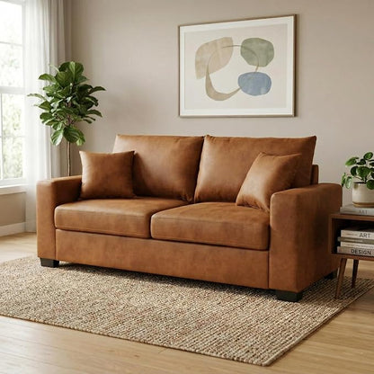 Ball & Cast 69" Loveseat Sofa, Modern Love Seat Couches for Living Room, Upholstered 2 Seater Small Couch with 2 Throw Pillows for Bedroom,Apartment,Office,Easy Assembly,Light Brown