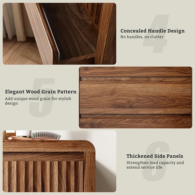 LYNSOM 5 Drawer Dresser for Bedroom, 48" Tall Fluted Dresser with Curved Corners, Wood Dressers & Chests of Drawers with Dual-Panel Design for Bedroom, Entryway, Walnut