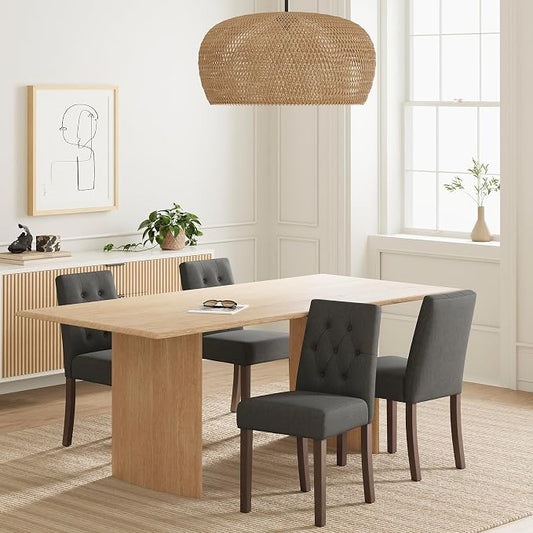 Upholstered Dining Chairs Set of 4, Modern Fabric Dining Chairs with Tufted Design, Kitchen Side Chairs, Farmhouse Dinner Chair with Wood Legs for Kitchen Restaurant Living Room, Gray