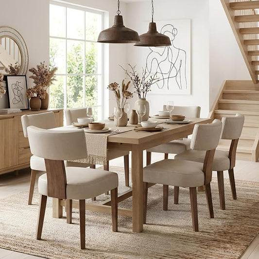 HNY Mid Century Modern Dining Chairs Set of 6, Farmhouse PU Leather Upholstered Accent Chair Curved Backrest Kitchen Chairs, with Hardwood Frame, Grey