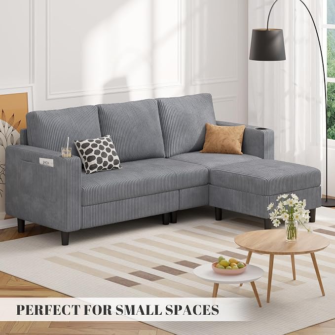 Luxanimarion Upholstered Sectional Sofa and Couches, 78'' L Shaped 3-seat Sofa forLiving Room, Apartment,Lounge,Bedroom-Washable Covers Convertible Sofas(Linen Fabric,Light Gary)