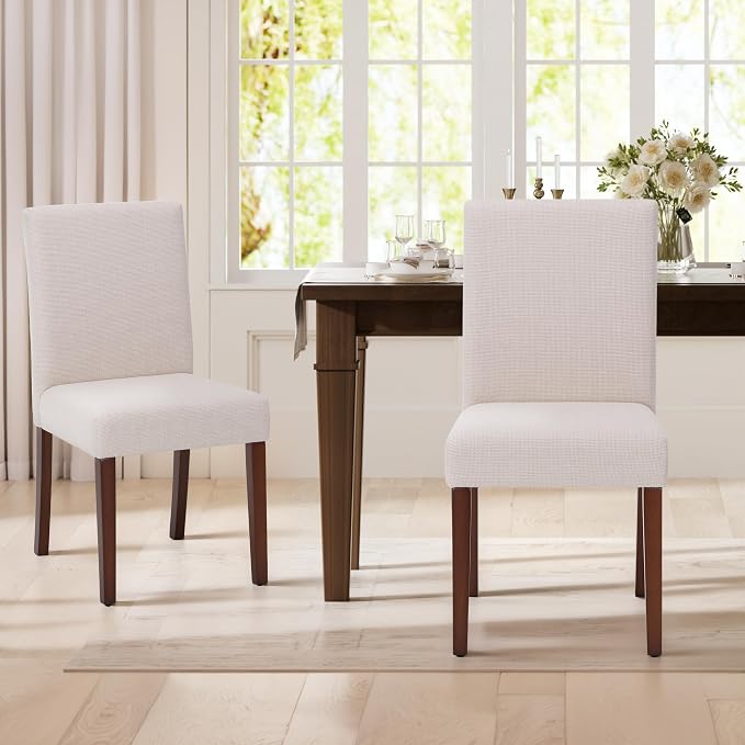 MALOL Upholstered Dining Chairs Set of 2, Fabric Dining Room Chairs, Modern Wooden Dining Chair, Kitchen Side Chairs, Farmhouse Dinner Chair with High Back for Kitchen, Beige