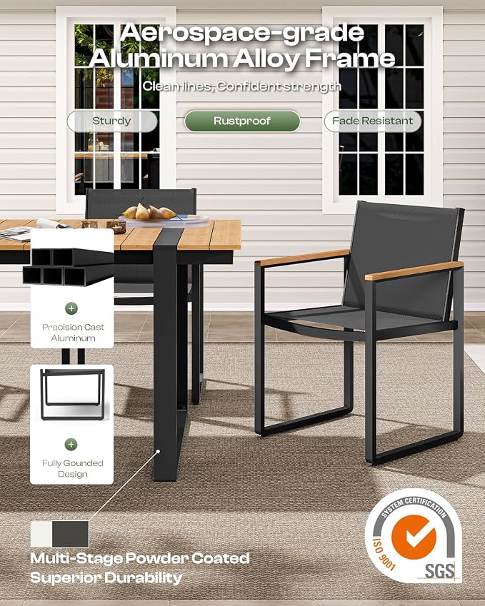 Outdoor Dining Table for 6, HDPS+ Aluminum Patio Dning Table with U-Shape Leg, Size: 67.4"*32.3"*29.6",Modern Rectangular Table for Lawn, Garden (Gray-Teak)