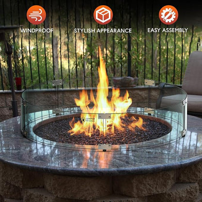 Skyflame Fire Pit Glass Wind Guard Round, 33 x 7 inches Tempered Glass Flame Shield, Fits 31” Round Fire Pit Burner Pans, Fire-Resistant Windscreen Set