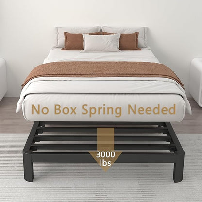 ITIMIDI 10 Inch Twin Size Bed Frames, Platform Bed with Metal Gaskets, Metal Bedframe No Box Spring Needed, DIY Headboard, Anti-Slip Mattress Stopper, Round Corner Leg, Easy Assembly, Black