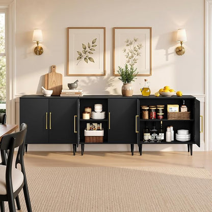 Set of 3 Black Storage Cabinet with Doors, Modern Accent Cabinet, Free Standing Cabinet with Adjustable Shelf, Wooden Buffet Sideboards for Living Room, Kitchen, Dining Room, Entryway