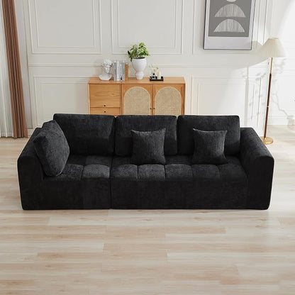110''Modular Sectional Couches for Living Room, Cloud Boneless Compressed Sectional Sofa, Oversized 3 Seater Upholstered Memory Foam Sofa, No Assembly, Chenille Black