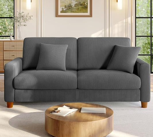 Welzona 70.2" Couches for Living Room, Comfy Grey Couch 7.1" Extra Thick Cushion, Sofas for Living Room Tool-Free Setup, Loveseat Sofa 705lbs Support, Corduroy Couch for Bedroom, Apartment, Office