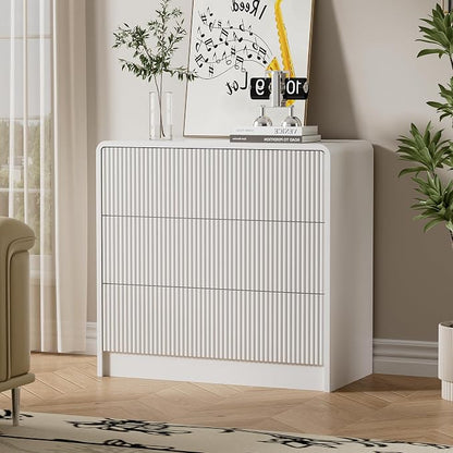 Furniway White Nightstands Set of 2, 32" Modern 3 Drawer Bedside Table with Storage, Large Night Stand for Bedroom