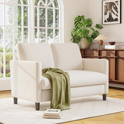 Welzona Loveseat, 51" Small Couch, Comfy Teddy Love Seat for Living Room, Tool-Free Setup Loveseat Sofa for Small Spaces, All-Wood Small Sofa Couch for Bedroom, Beige