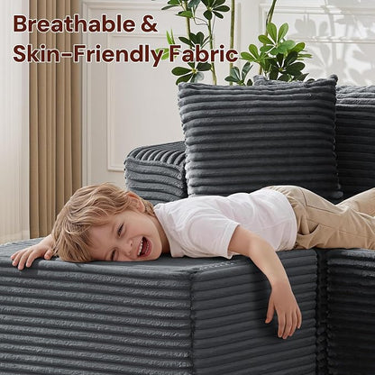 Korser Boneless Couches for Living Room, Cloud Couch Sectional with Ottoman, L-Shaped Sofa with Fluffy Comfy Corduroy Deep Seat, Bedroom, Apartment, No Assembly Required
