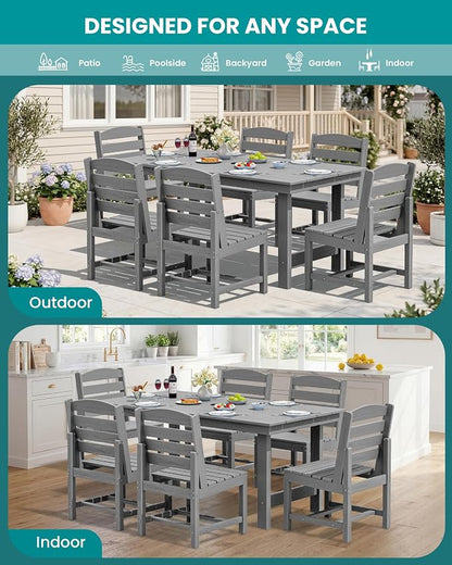 SERWALL Armless Outdoor Dining Chair Set of 2, All Weather Resistant,Light Gray