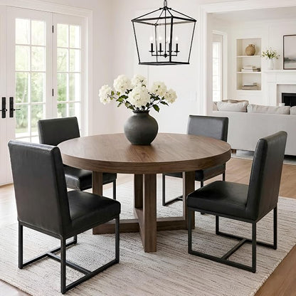 VESCASA Faux Leather Upholstered Dining Chairs with Black Metal Frame, Mid Century Modern Padded Kitchen Chair with Adjustable Foot Pads for Restaurant, Dining Room, Set of 4, Black