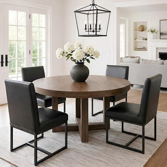 VESCASA Faux Leather Upholstered Dining Chairs with Black Metal Frame, Mid Century Modern Padded Kitchen Chair with Adjustable Foot Pads for Restaurant, Dining Room, Set of 4, Black