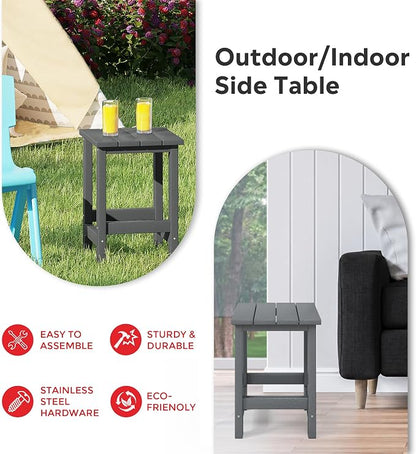 Costaelm Paradise Kids 3-Piece Outdoor HDPE Plastic Square Side Table and Rocking Chairs Set, Gray