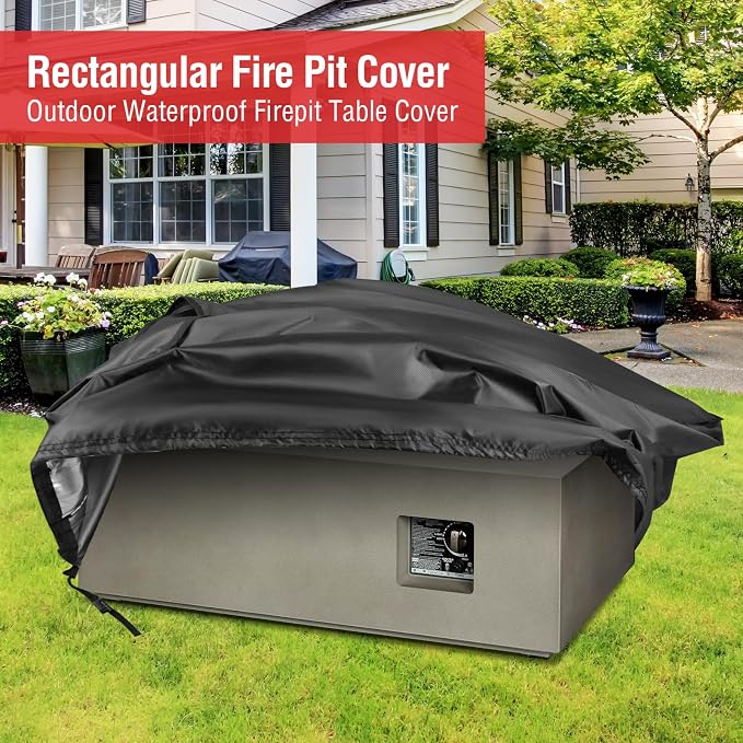 Fire Pit Cover Rectangular 42 Inch,Propane Gas Fire Pit Table Cover,Outdoor Waterproof Firepit Table Cover - 42 x 21 x 15 Inch