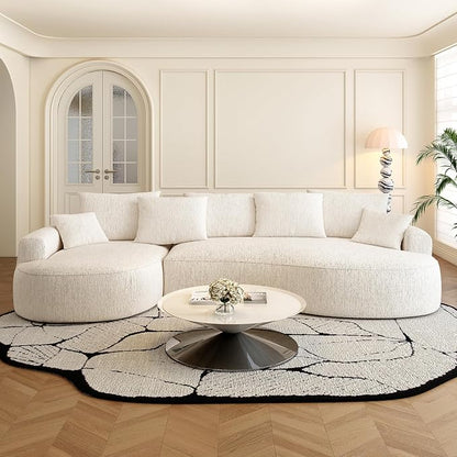 115-inch L-Shaped Luxurious Modern Contoured Curved-Back Sofa, a Seamless Boneless Design with Curved Silhouette, Ideal for Living Room use(Left Chaise, White)