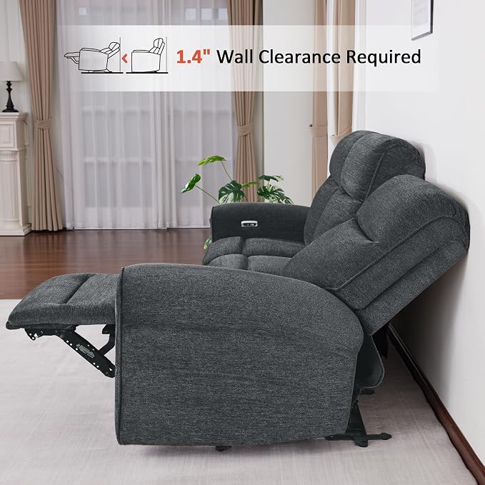 MCombo 87.8" Wall Hugger Power Reclining Sofa, 3-Seat Triple Recliner Couch with USB Ports, Rolled Arm Space Saving Recliner Sofa for Living Rooms Apartments RV, Fabric PR635M5 (Dark Grey)