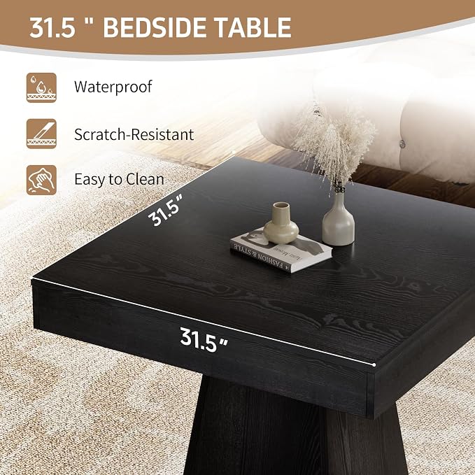 Square Dining Table, Farmhouse Style Wooden Table for 2-4 People, 31.5-inch Small Kitchen Table with Sturdy Base, Black Dinner Table for Dining Room, Living Room