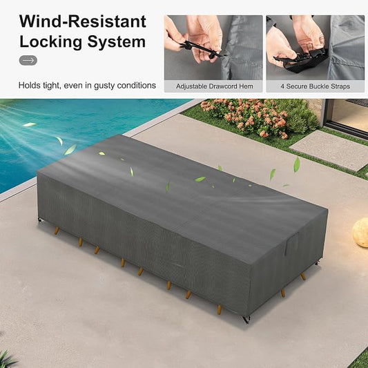 PURPLE LEAF Outdoor Dining Set with Waterproof Furniture Cover 11-Piece All-Weather Patio Set for 10 with Champagne Aluminum Table Rope Weave Chairs and Cushions, Champagne