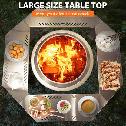 Uniflasy Fire Pit Surround Table for Solo Stove Yukon– Adjustable 41"/48" Stainless Steel Tabletop with Safety Barrier, Fits Yukon, Bonfire, Ranger, Tiki, Outdoor Table for Smokeless Fire Pit