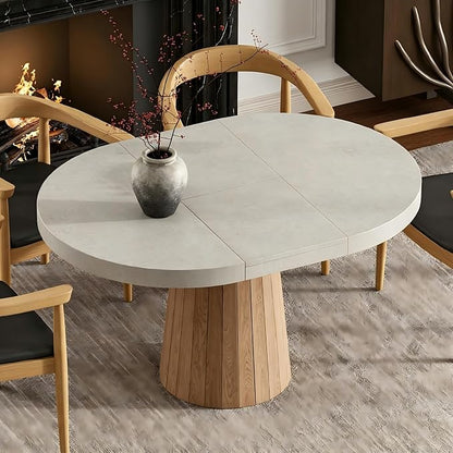 homary Extendable Dining Table for 6 Round to Oval 39"-55", Solid Wood Kitchen Table for 4-6 People, Space-Saving Design for Small Spaces & Family Gatherings