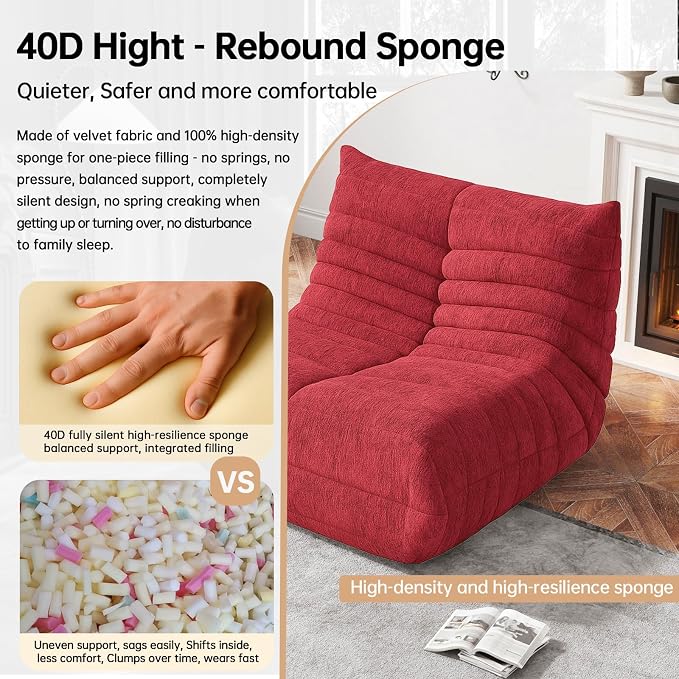 WHGBJA Bean Bag Chair for Adults, Lazy Bean Bag Sofa for Bedroom, Living Room, Reading, Gaming Floor Sofa Chair, Boneless, Comfy