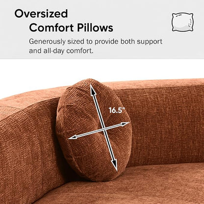 122'' Sectional Sofa, Fully Compressed Sponge,Elegant Curved Design with Three Round Cushions, Soft Fabric Upholstery, High-Resilience Foam for Ultimate Comfort, Orange