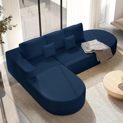 112" Modular Curved Sofa, Oversized Couches for Living Room, Modern Cloud Couch with Deep Seat, Corduroy Foam Couch, No Assembly Required, Navy Blue, 1PCS