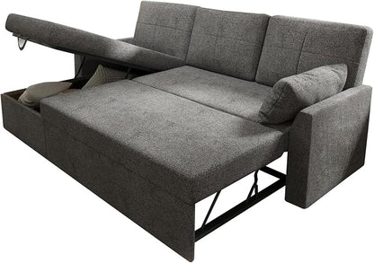 PaPaJet Sofa Bed, Sleeper Sofa with Storage Chaise, L Shaped Sofa with Pull Out Bed, Oversized Sofas for Living Room, Gray