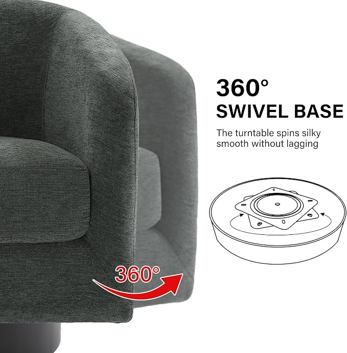 Swivel Barrel Accent Chair, Modern Round Chenille Fabric Arm Chair for Living Room, Bedroom, Comfy Club Reading Chairs for Adults（Chenille Fabric, Grey, Set of 4