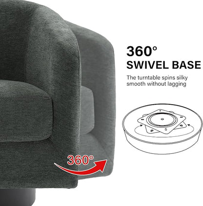 Swivel Barrel Accent Chair, Modern Round Chenille Fabric Arm Chair for Living Room, Bedroom, Comfy Club Reading Chairs for Adults（Chenille Fabric, Grey, Set of 4