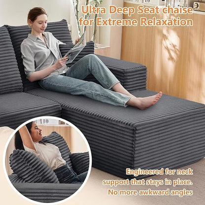 Sectional Couches for Living Room Cloud Couch Sofa with L-Shape Couch in a Box Upholstered Boneless Couchs Modern Modular Sectional Couch with Chaise (Dark Grey,B-3 Seater-Right-Facing Chaise-96inch)