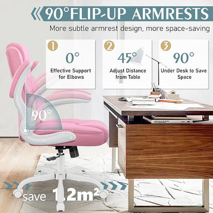 Leather Office Chair, PU Home Computer Desk Chairs with Ergonomic Back Support, 360°Swivel Free，Small Gaming Chair with Wheels and Adjustable Armrests, for Short People Use