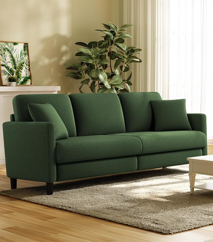 Welzona 83" Couches for Living Room, Teddy Sofa Couch, Comfy Sofas for Living Room, Tool-Free Setup Loveseat Sofa, All-Wood Love Seat Couches, Small Couch 2 Pillows Included, Green