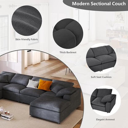 Oversized Modular Sectional Sofa Couch, Large 7 Seater Corner Sofa Modern U Shaped Sectional Couch with Ottoman Cloud Couches for Living Room, Office, Spacious Space, Gray