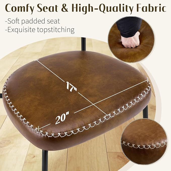 Rattan Dining Chairs Set of 4, Upholstered Dining Chairs with Handwoven Cane Back, Mid Century Modern Kitchen & Dining Room Chairs with Thick Cushion and Metal Frame, 300 lbs Capacity, Brown
