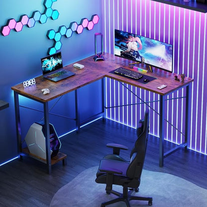 DUMOS L Shaped Desk, Computer Gaming Desks Corner Office Table with CPU Shelf for Home Study Writing Work Station 50 Inch, Sturdy Modern Design, Study, and Home Office Use, Rustic Brown