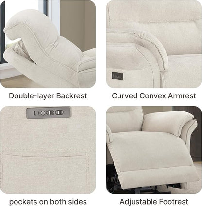 KISLOT Power Recliner Chair with Adjustable Headrest and Footrest, Dual Motor Fabric Reclining Chair with USB/Type-C Charging, Zero Gravity Modern Electric Recliner for Nursery Living Room Bedroom