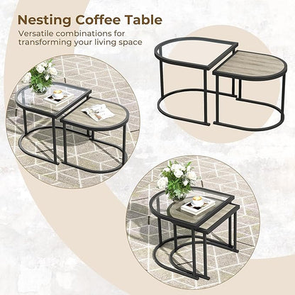 Grand patio 4-Piece Outdoor Conversation Set with 2 Single Chairs and 2 Patio Coffee Tables, Wicker Furniture Set, Natural